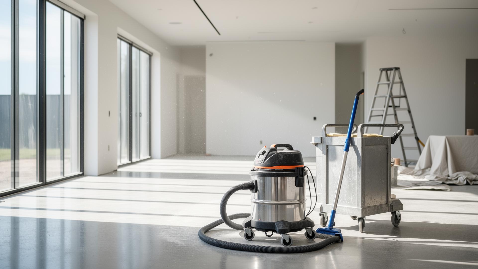 Industrial vacuum on polished concrete in a modern construction site